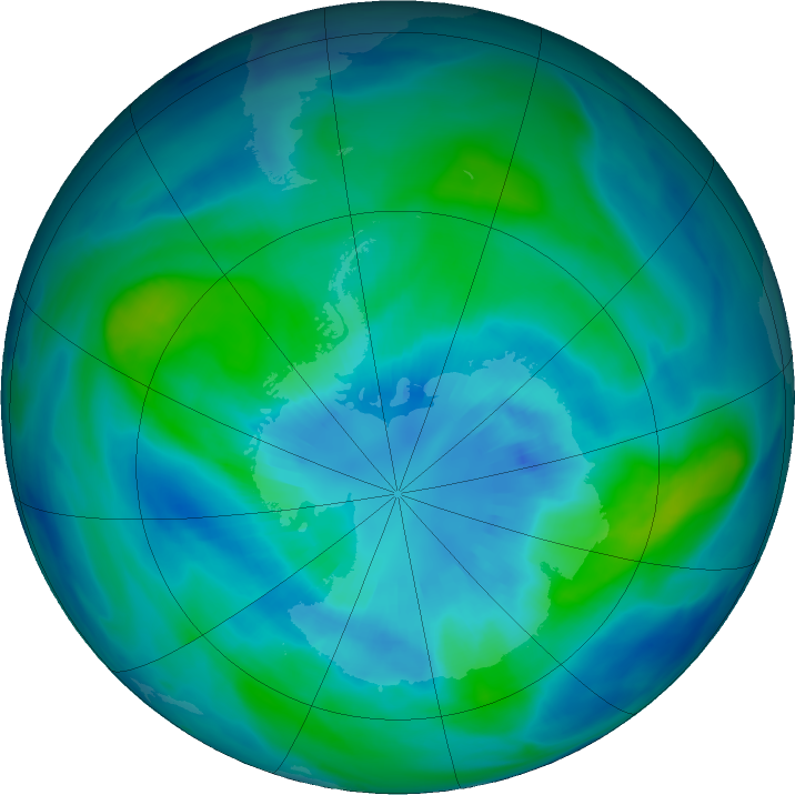 Antarctic ozone map for 01 April 2020